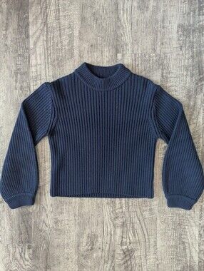 Tibi Navy Ribbed Off-Shoulder Women’s Sweater